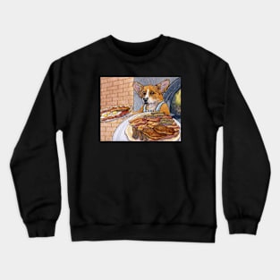 Only a wood-fired oven would do for this corgi's pizzas Crewneck Sweatshirt